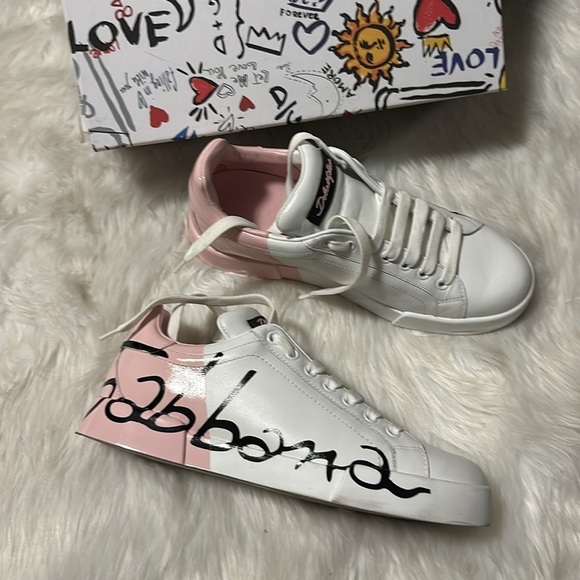 Dolce & Gabbana Shoes - Dolce and Gabbana White and Pink Sneakers size 39